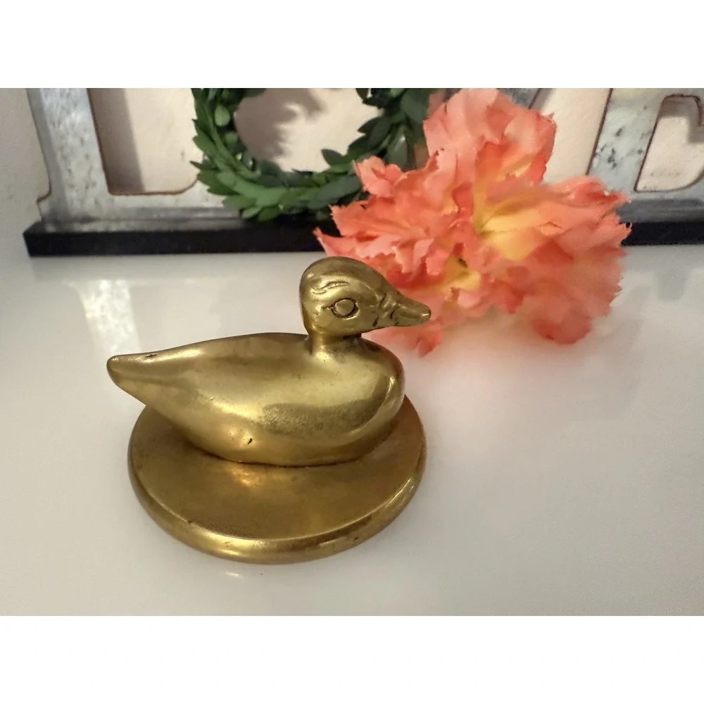 Vintage‎ Brass Mallard Duck Paperweight Desk Decor 2.25